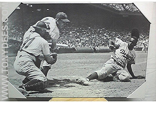 FRAMED PHOTO of JACKIE ROBINSON STEALING HOME 